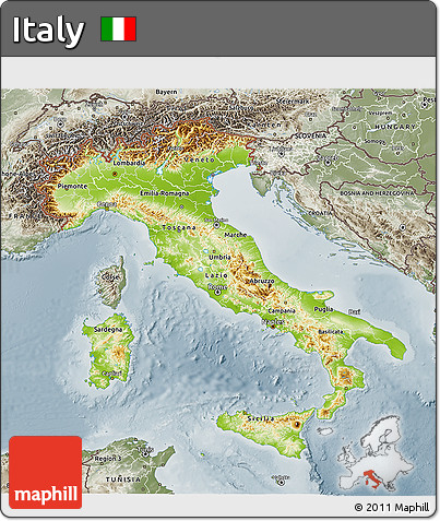 Physical 3D Map of Italy, semi-desaturated