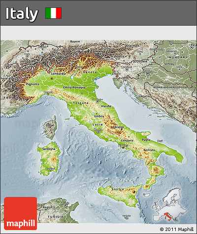 Physical 3D Map of Italy, semi-desaturated