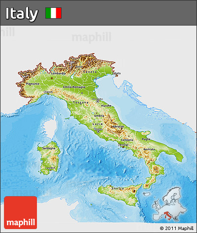 Physical 3D Map of Italy, single color outside, bathymetry sea, shaded relief sea