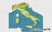 Physical 3D Map of Italy, single color outside, satellite sea