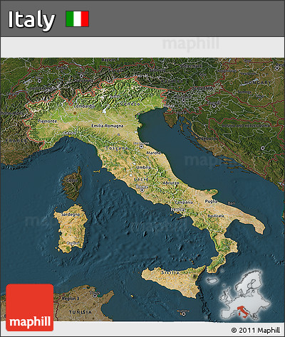 Satellite 3D Map of Italy, darken