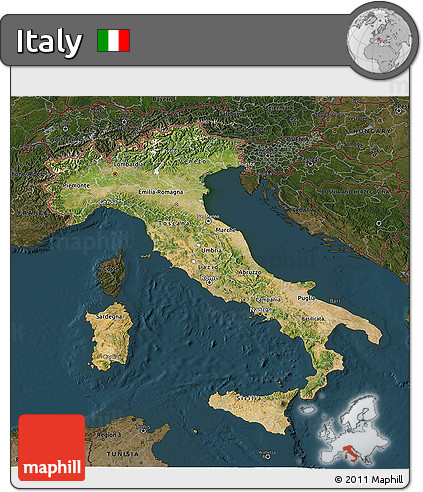 Satellite 3D Map of Italy, darken