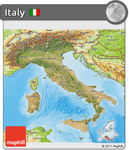 Satellite 3D Map of Italy, physical outside