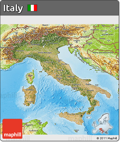 Satellite 3D Map of Italy, physical outside