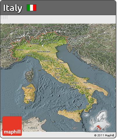Satellite 3D Map of Italy, semi-desaturated