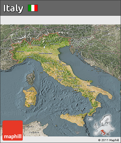Satellite 3D Map of Italy, semi-desaturated