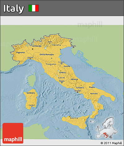 Savanna Style 3D Map of Italy, single color outside