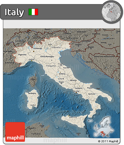 Shaded Relief 3D Map of Italy, darken