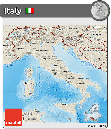 Shaded Relief 3D Map of Italy
