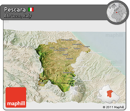 Satellite 3D Map of Pescara, lighten