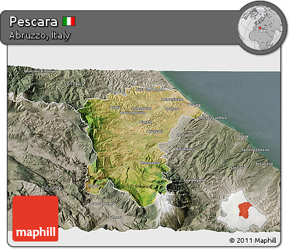 Satellite 3D Map of Pescara, semi-desaturated