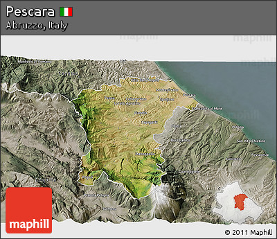 Satellite 3D Map of Pescara, semi-desaturated