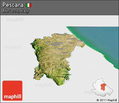 Satellite 3D Map of Pescara, single color outside