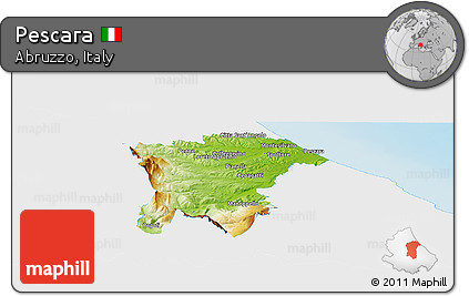 Physical Panoramic Map of Pescara, single color outside