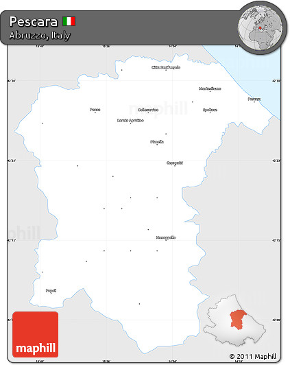 Silver Style Simple Map of Pescara, single color outside