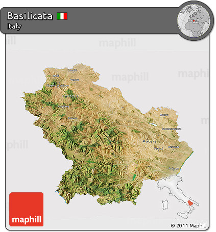 Satellite 3D Map of Basilicata, cropped outside