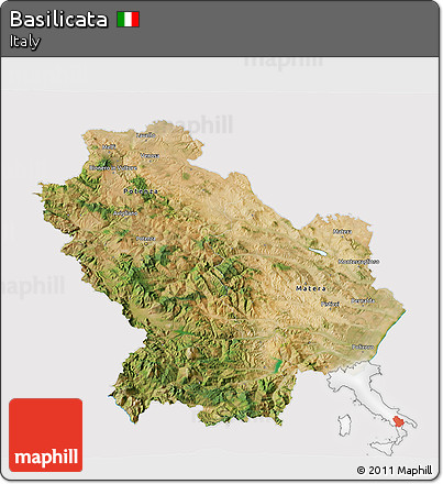 Satellite 3D Map of Basilicata, cropped outside