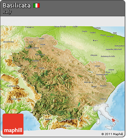 Satellite 3D Map of Basilicata, physical outside