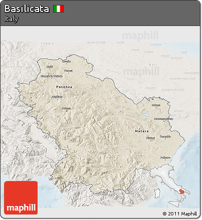 Shaded Relief 3D Map of Basilicata, lighten