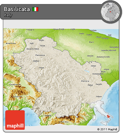 Shaded Relief 3D Map of Basilicata, physical outside