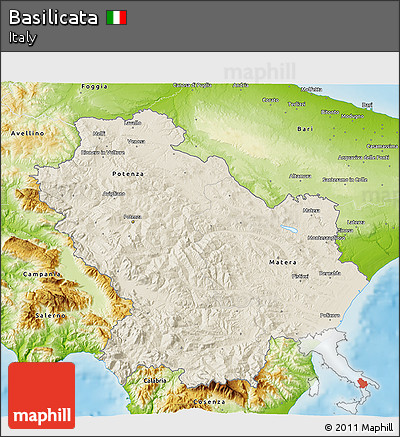 Shaded Relief 3D Map of Basilicata, physical outside