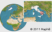 Satellite Location Map of Basilicata, highlighted country, within the entire country