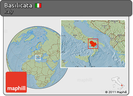 Savanna Style Location Map of Basilicata, hill shading