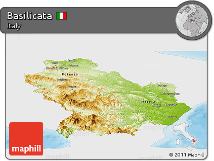 Physical Panoramic Map of Basilicata, single color outside
