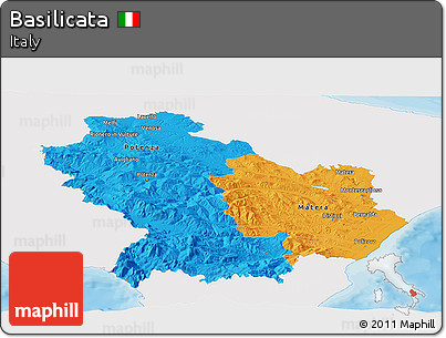 Political Panoramic Map of Basilicata, single color outside