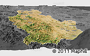 Satellite Panoramic Map of Basilicata, darken, desaturated