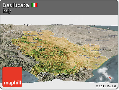 Satellite Panoramic Map of Basilicata, semi-desaturated