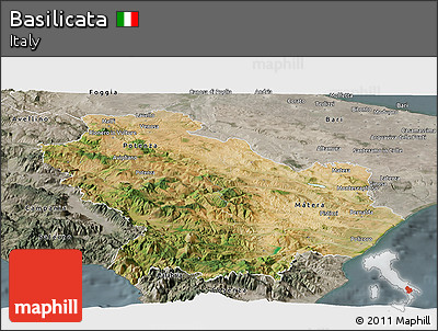 Satellite Panoramic Map of Basilicata, semi-desaturated