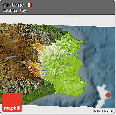 Physical 3D Map of Crotone, darken