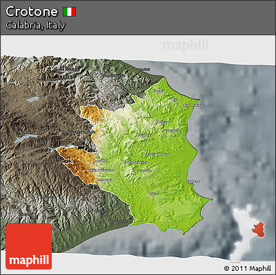 Physical 3D Map of Crotone, darken, semi-desaturated