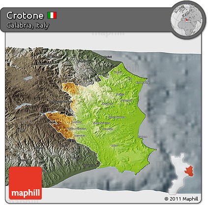 Physical 3D Map of Crotone, darken, semi-desaturated