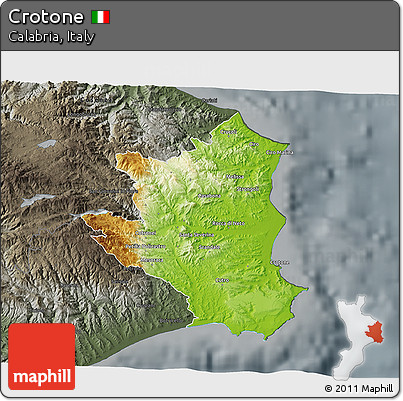 Physical 3D Map of Crotone, darken, semi-desaturated