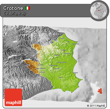 Physical 3D Map of Crotone, desaturated