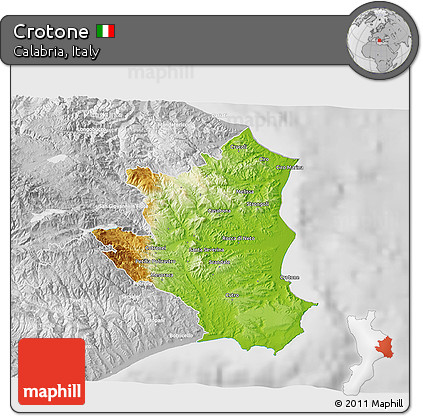 Physical 3D Map of Crotone, lighten, desaturated