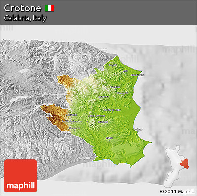 Physical 3D Map of Crotone, lighten, desaturated