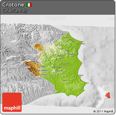 Physical 3D Map of Crotone, lighten, desaturated