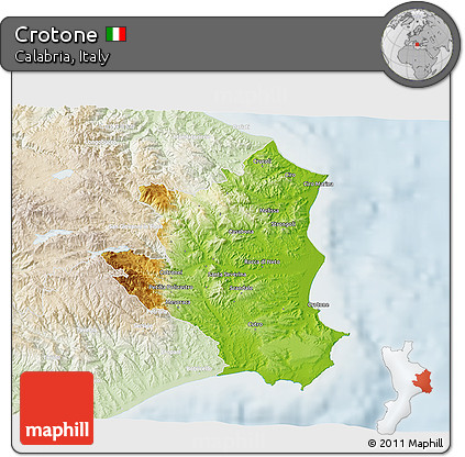 Physical 3D Map of Crotone, lighten