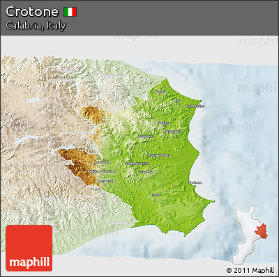 Physical 3D Map of Crotone, lighten