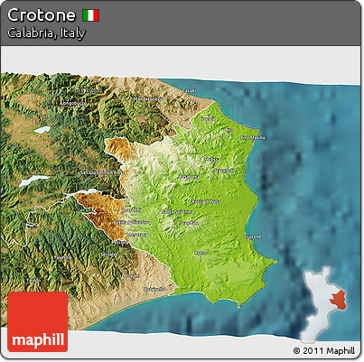 Physical 3D Map of Crotone, satellite outside