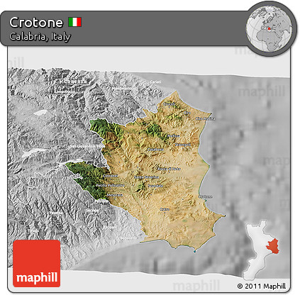 Satellite 3D Map of Crotone, lighten, desaturated