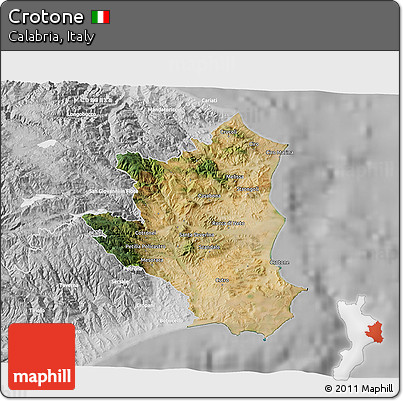 Satellite 3D Map of Crotone, lighten, desaturated