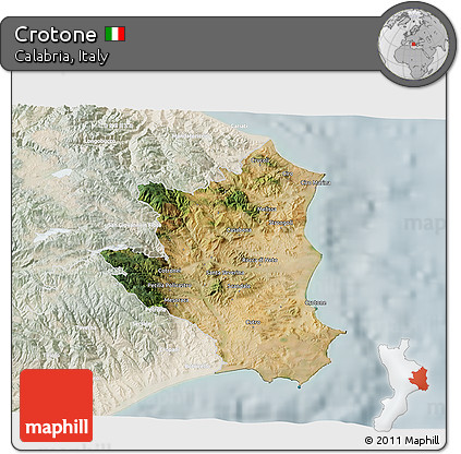 Satellite 3D Map of Crotone, lighten