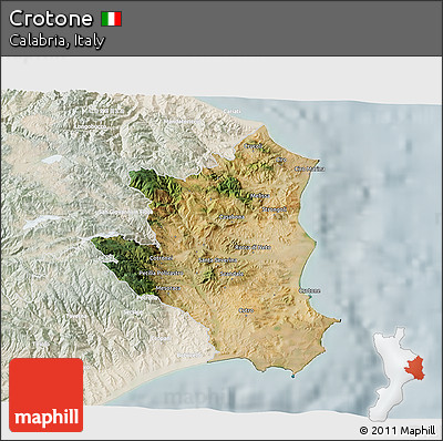 Satellite 3D Map of Crotone, lighten