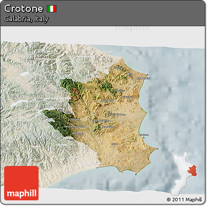 Satellite 3D Map of Crotone, lighten