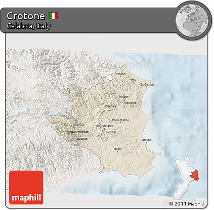 Shaded Relief 3D Map of Crotone, lighten