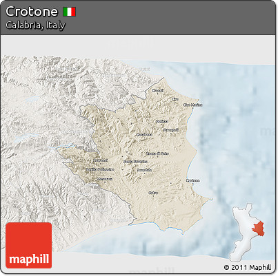 Shaded Relief 3D Map of Crotone, lighten